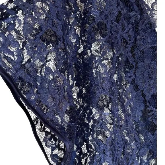 Vintage Victoria's Secret Gold Label Satin Collar Navy Lace Top Short Sleeve - Picture 6 of 7
